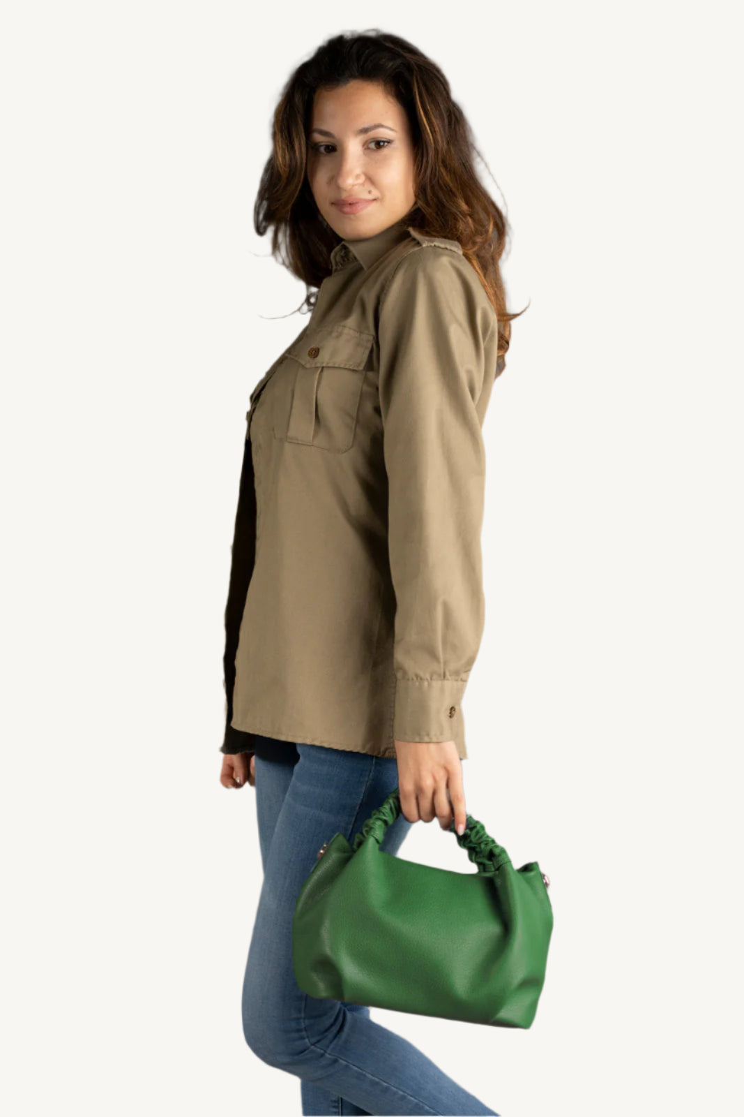 "Women's grain leather handbag with top handles, detachable shoulder strap, zip closure, and spacious compartments for organized storage. Made in Italy."