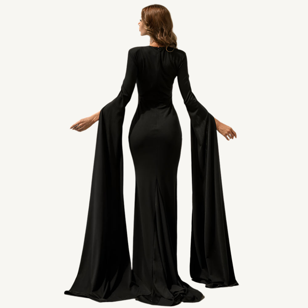 "Chloe Long Sleeve Gown – an elegant and timeless full-length dress with a sophisticated silhouette, perfect for formal events."