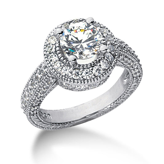 14k White gold Vintage Halo Diamond Semi-Mount