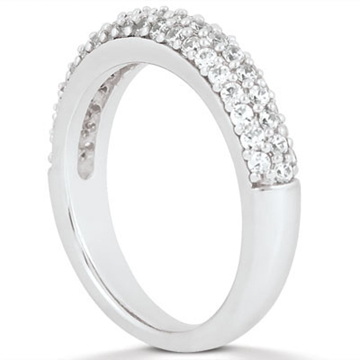 14k White Gold Triple Multi-Row Micro- Pave Diamond Wedding Ring Band