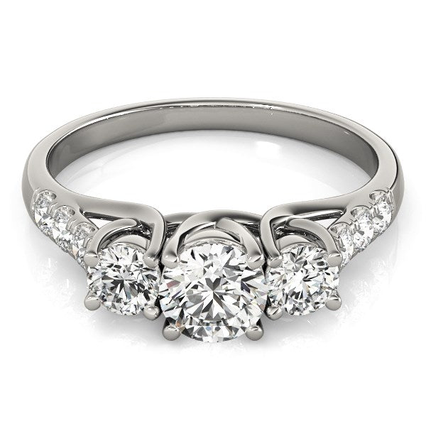 14k White Gold Trellis Set 3 Stone Round Diamond Engagement Ring (1 1/8 cttw)