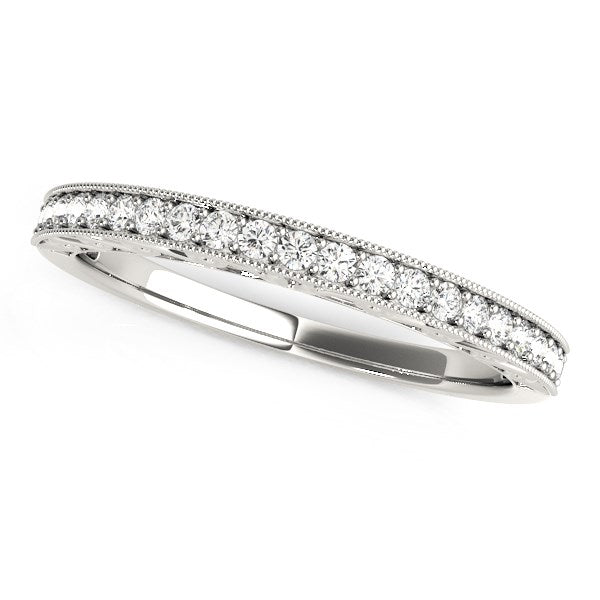 14k White Gold Milgrain Bordered Round Diamond Wedding Band (1/6 cttw)