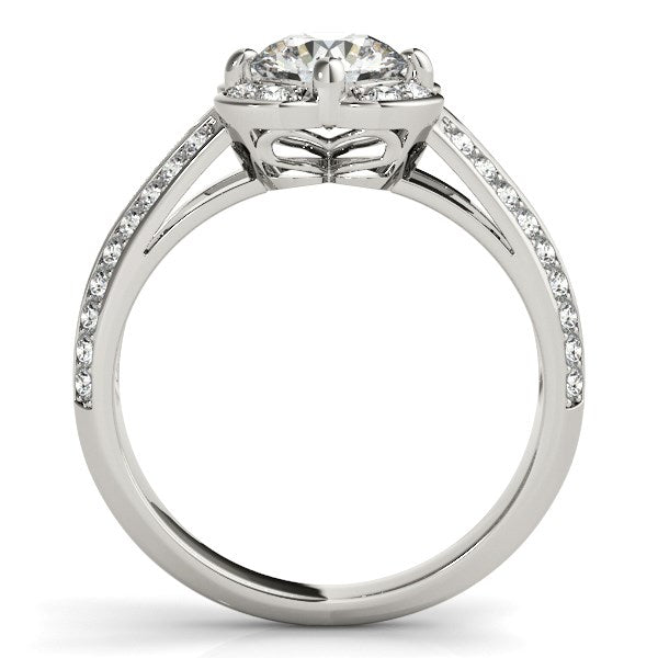 Round Diamond Floral Motif Engagement Ring in 14K White Gold – A stunning 1 3/8 cttw engagement ring featuring a delicate floral-inspired design with brilliant round diamonds set in luxurious 14K white gold.