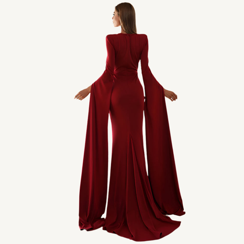 "Chloe Long Sleeve Gown – an elegant and timeless full-length dress with a sophisticated silhouette, perfect for formal events."